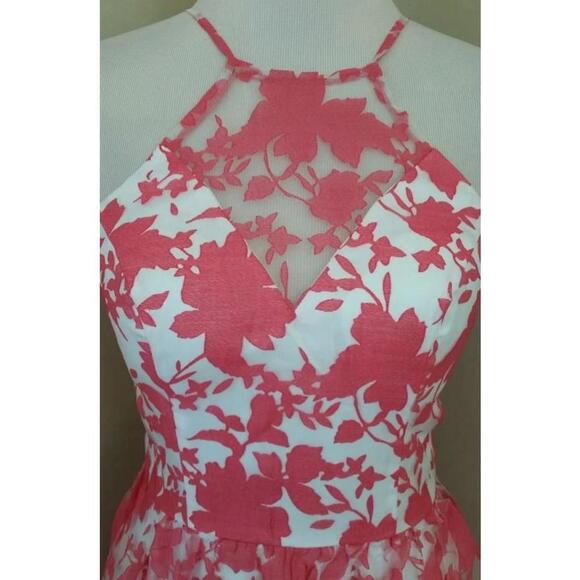 Coral Poppy Red Floral & Ivory Halter Maxi Dress by Chi Chi Formal Gala - Picture 6 of 8